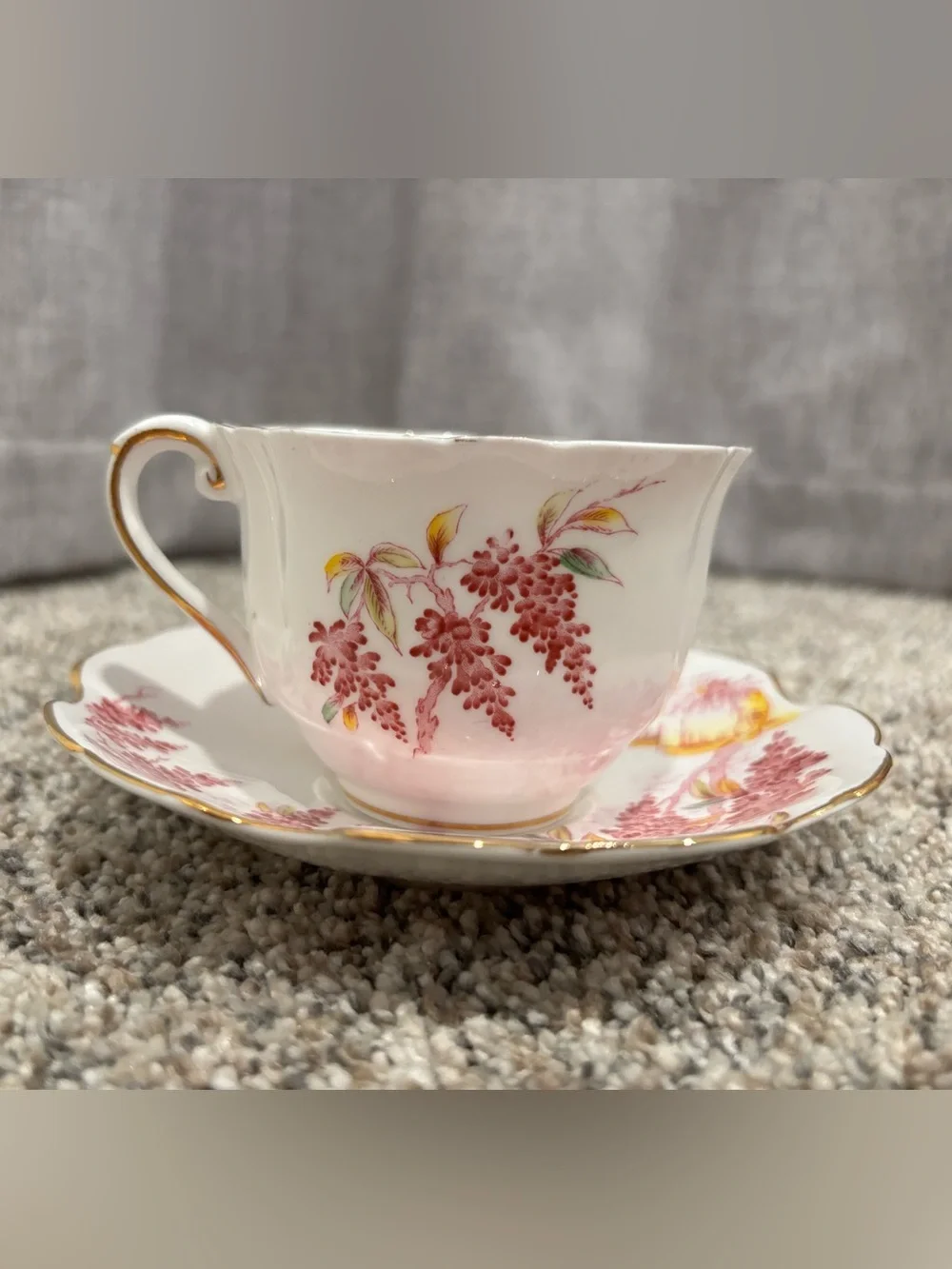 Vintage Royal Stafford Maded in England Bone China Teacup Saucer Set “Wisteria”